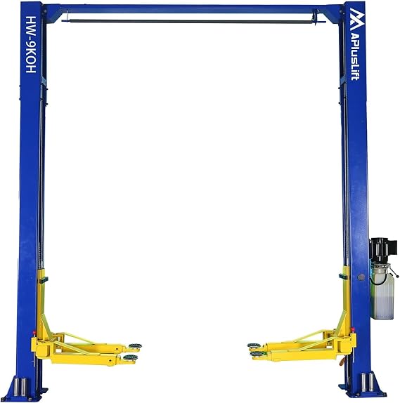 APlusLift HW-9KOH 9000LB Two Post Overhead Car Lift Leading | Safer Robot Bent & Welded Sructure. CE Certified 13500LB Static Load test. Clear Floor Design. 3 Year Parts Replacement
