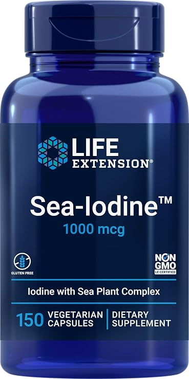 Life Extension Sea-Iodine Capsules, 1000 mcg, 150 Veg Caps, Natural Iodine Supplement from Kelp and Bladderwack