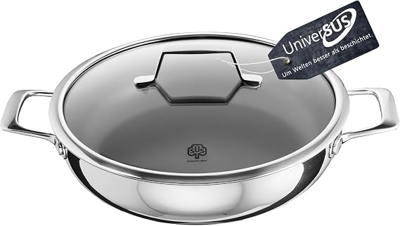 Schulte-Ufer ASTRAL 64454-923-24 Saute Pan with UniverSUS Surface Structure without PFAS/PTFE Stainless Steel 24 cm