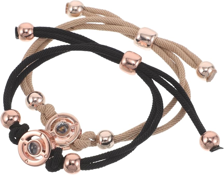 NOLITOY Set of 2 Pair Bracelets: Couple Touch Bracelet with Vibration Sensor - Valentine's Day Long Distance Relationship with Projection Function