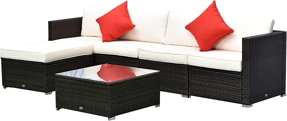 Outsunny 6 Piece Patio Furniture Set Mixed Brown and Cream White