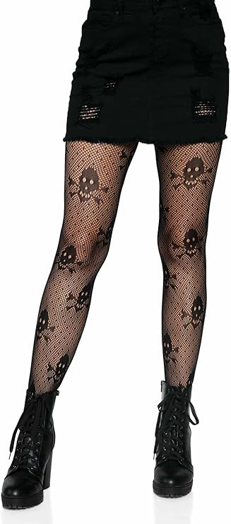 Leg Avenue Patterned Tights, Women's Pirate Costume Skull Tights, Black