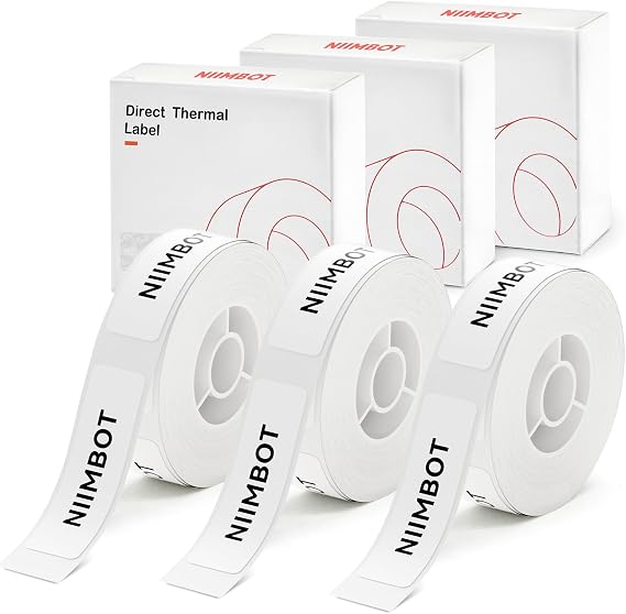 NIIMBOT Label Tape of Model D11 D110 D101 Printer, (3 Rolls, 0.59"1.96"/1550mm) Adapted Label Printing Paper, Office & Home Labeling Tape Replacement (White)