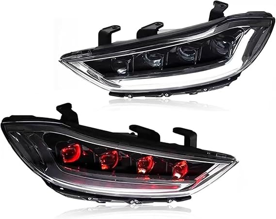 Headlight Assemblies Headlight Assembly for Hyundai For Elantra 2016 2017 2018 for Headlights 4 Lens Animation Car Front Lamps(Red)