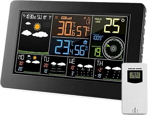 WiFi Weather Station Wireless Indoor Outdoor with Large Color Display, App Controlled Temperature Humidity Sensor, Smart Weather Forecast Alarm Clock