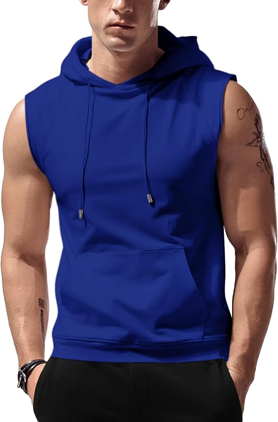 Babioboa Men's Workout Hooded Tank Tops Sleeveless Gym Hoodies Bodybuilding Muscle Cut Off T-Shirts