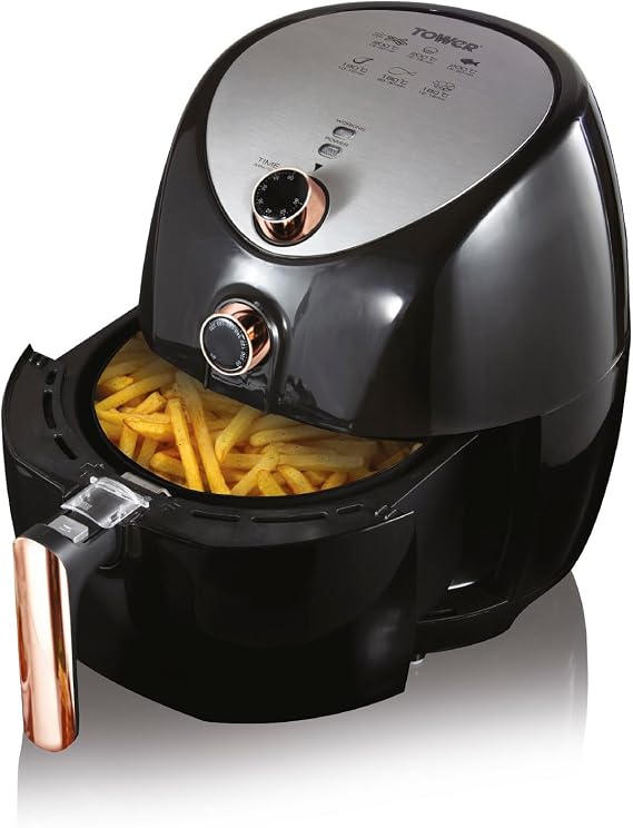 Tower T17021RG Heißluftfritteuse für die Ganze Familie mit Schneller Luftzirkulation - Manuell - 60-Minuten-Timer - Airfryer 43 l - 1500W - Schwarz & Rosé-Gold