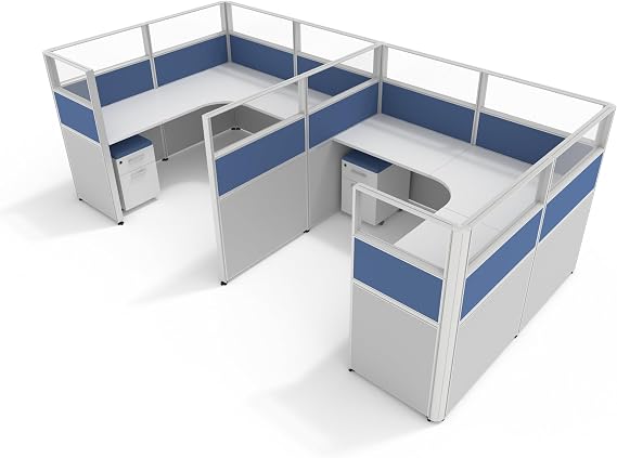 SUNLINE Office Cubicle Kit - Modular Office Furniture Kit with 7 Layout Options, Adjustable Panels and Mobile Storage, Easy-Assembly Desk System for Modern Workspaces - Blue