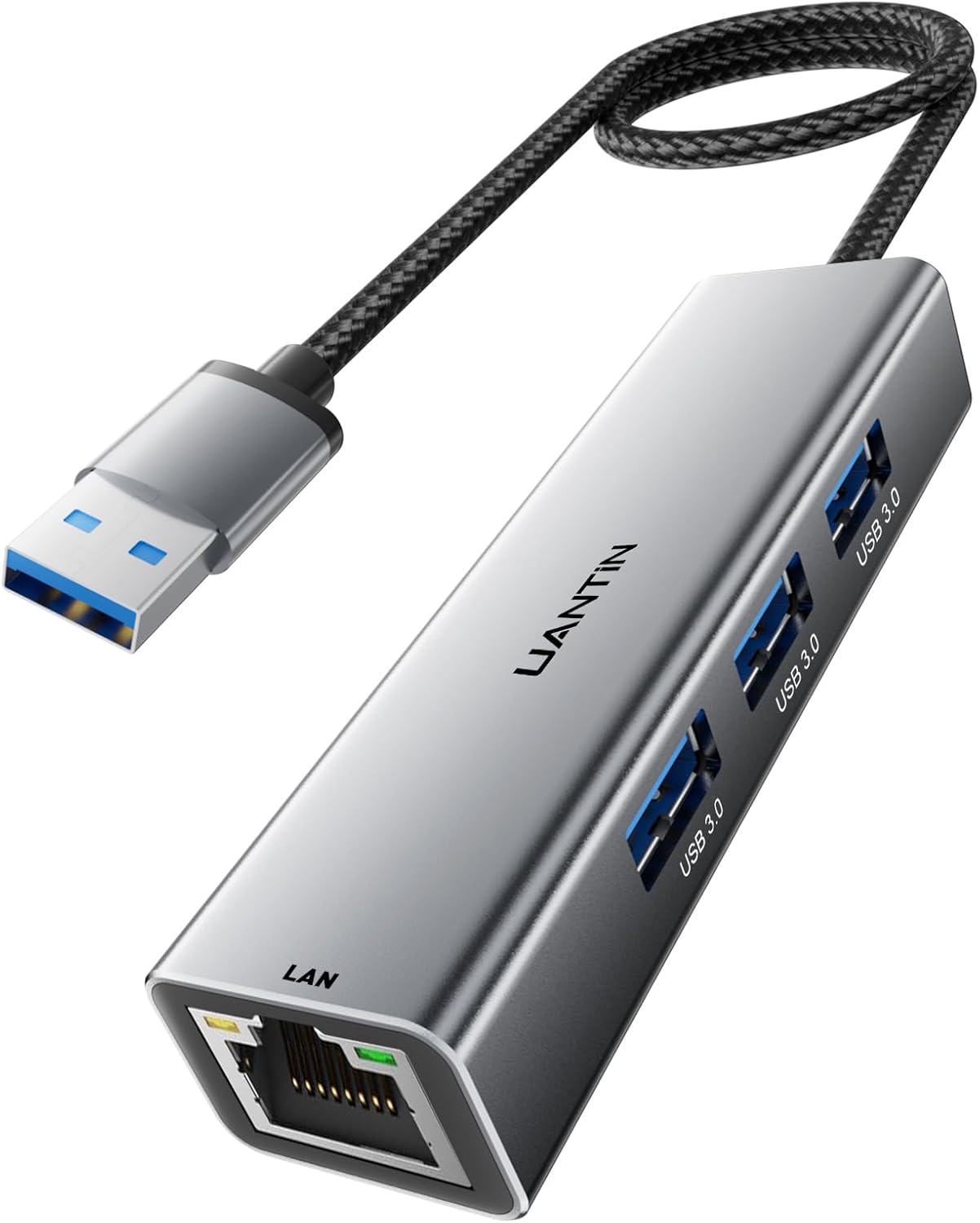 USB 3.0 to Ethernet Adapter Gigabit | 3-Port USB-A 3.0 Hub with 101001000 RJ45 Adapter,Aluminum 4-in-1 USBA to LAN Network Converter for Surface Pro,Chromebook,Dell and Laptop