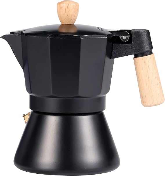 Moka Pot Stovetop Espresso Maker Classic Italian Style Coffee Maker Pot Natural Wood Handle (3 Cups)