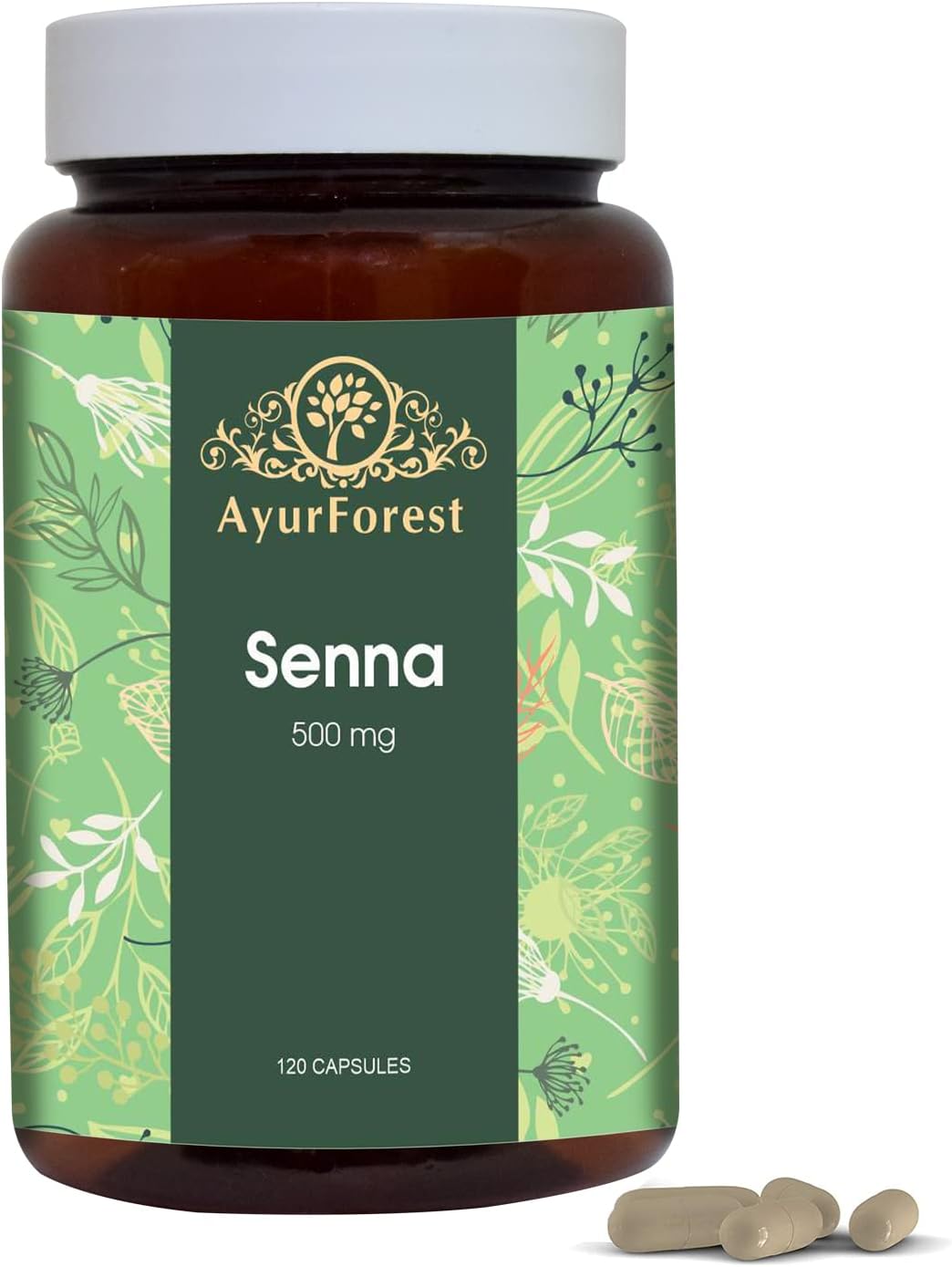 AyurForest Senna Supplement, 120 Capsules 500 mg Each, All Natural Non-GMO, Natural Laxative and relieves Occasional Constipation