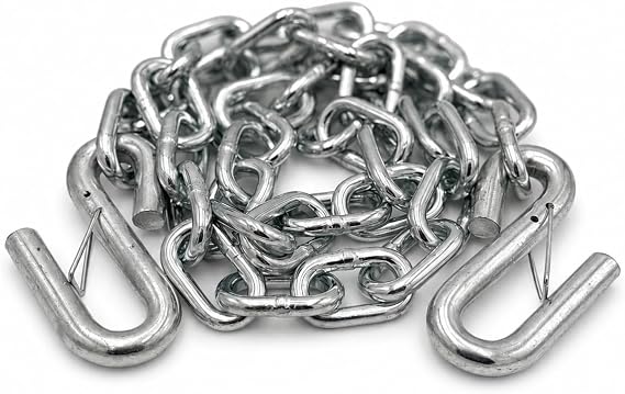 48" Trailer Safety Chain with S Hooks on Both Ends, Grade 43 High-Test Steel Tow Chain, Heavy Duty Safety Chain for Utility Trailers, RVs, Campers & Equipment Haulers