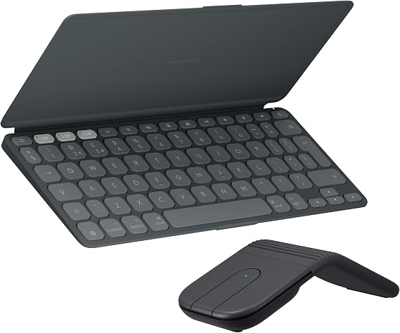 Logitech Keys-To-Go 2 and Mobi Fold, Slim Keyboard with Cover and Foldable Mouse, Light, Portable, Bluetooth, for Windows PC, Mac Android, Chromebook, iPad, UK QWERTY - Graphite | Slim Keyboard with Cover, Foldable Mouse, Portable, Bluetooth, for Windows PC, Mac Android, Chromebook, iPad, UK QWERTY