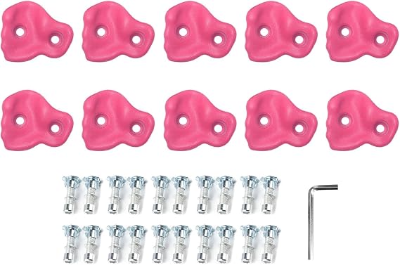 10PCS Rock Climbing Holds, PE Wall Grips Rock Wall Hold Set Ergonomic Comfortable Hand Climbing Rock for Kids Adult Wall Grips Climbing Wall Grips for Indoor Outdoor (Pinkish)