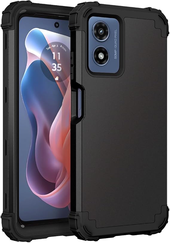 Ankoe for Motorola Moto G Play 2024 Case, [Heavy Duty] Drop-Protection Hard PC Soft Silicone Combo Hybrid Impact Defender Full-Body Anti-Scratch Case for Motorola Moto G Play 2024 Black