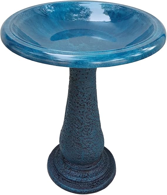 Birdbath for Outdoors - 24" Azure Blue Fiber Clay Bird Bath Bowl and Stand, Easy Assembly UV-Resistant Bird Baths for Outside, Outdoor Decor Pedestal Birdbaths, Garden Decor for Outside