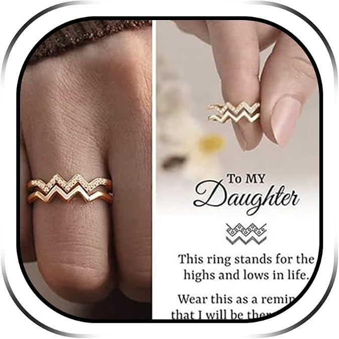 Daughter Gifts from Mom Highs and Lows Double Wave Mother Daughter Rings