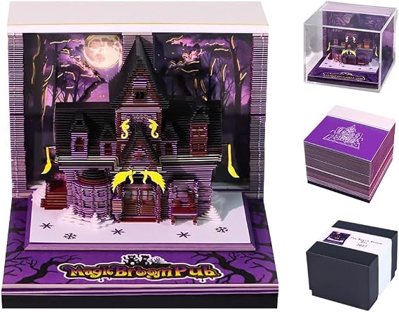 3D Calendar 2027 3D Calendar Tear Off with Light Creative Magic Theme 3D Notepad Desktop 3D Calendar 3D Desk Calendar 2027 for Halloween New Year Home Office Decoration