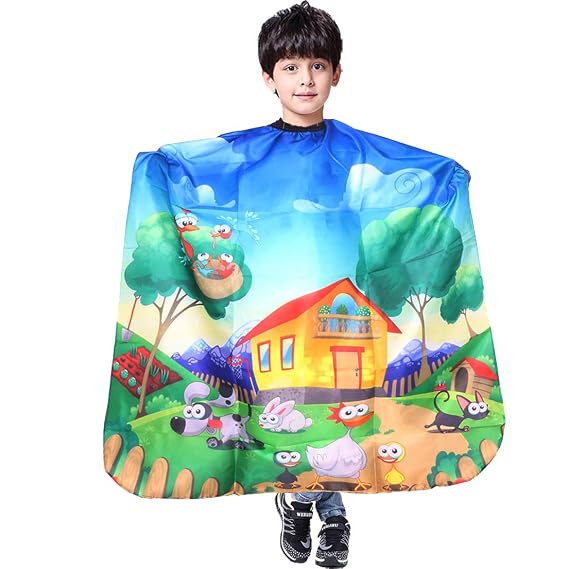 Haircut Salon Hairdressing Cape for Kids Child Styling Polyester Smock Cover Waterproof Shampoo & Cutting Household Capes with Snap Closure,31"47" (Cartoon Animals)