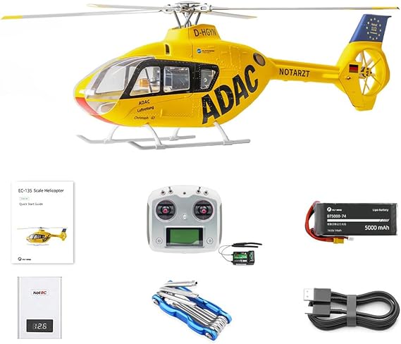 GPS RC Helicopters for Adults, FLYWING EC135 470-Class 2.4G 6CH Remote Control Simulation 3D Stunt Helicopter Model with H1 Flight Controller, Military RC Aircraft Outdoor
