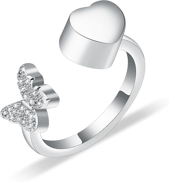 Butterfly Urn Rings for Ashes for Women Heart Cremation Ring Hold Loved Ones Ashes Keepsake Memorial Jewellery Cremation Jewelry Ashes Locket