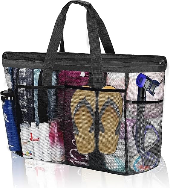 Extra Large Mesh Beach Bag, Tote Bag for Beach with Zipper