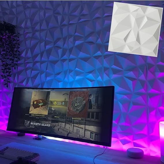 6-Pack 3D Wall Panels Diamond Textured Wall Tiles PVC Waterproof 11.8 * 11.8IN 3D Wall Panel for Gaming Room,Living Room,Kitchen,Washroom and more