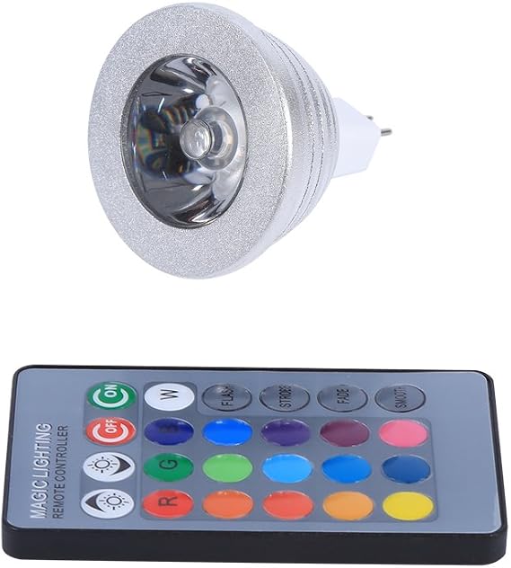 MR16 LED Color Changing Light Bulb 3W RGB with Remote Control, 12V-24V Dimmable GU5.3 Bulb for Landscape, Track, and Recessed Lighting in Home Bar