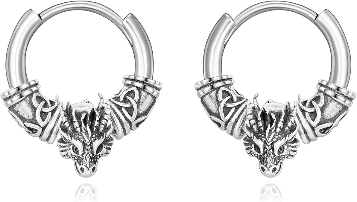 TIGERRIDER Dragon 925 Sterling Silver Hoop Earrings Viking Pirate Earrings Jewelry Gift for Women Men Birthday Christmas