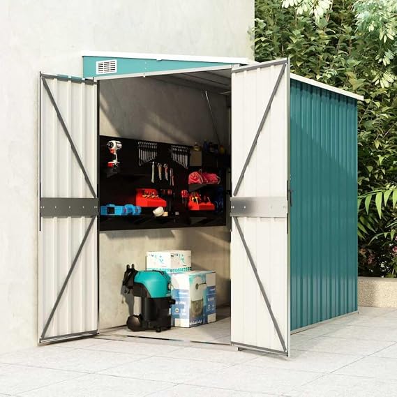 Garden Shed Green Outdoor Storage Shed 46,5 x 46,5 x 70,1 cm Galvanized Steel Small Tool House Modernes Design Robust fur Garten Balkon und Terrasse