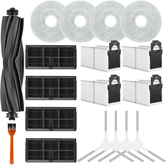 L10s Ultra gen 2 Replacement Parts Accessories Compatible with Dreame L10s Ultra Gen 2 Robot Vacuum Cleaner, Including 1 Main Brush, 4 Hepa Filters, 4 Mop Pads, 4 Edge-Sweeping Brushes, 4 Dust Bag
