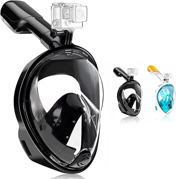 Snorkel Mask, Full Face 180°view Snorkeling Gear with Panoramic Design-Compatible Sports Camera, Diving Mask with Anti-fog and Anti-leak Technology for Adults and Kids