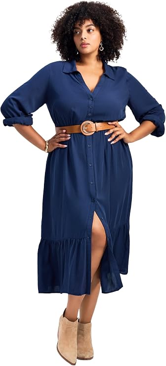 Avenue Women's Plus Size Averie Shirtdress with Belt