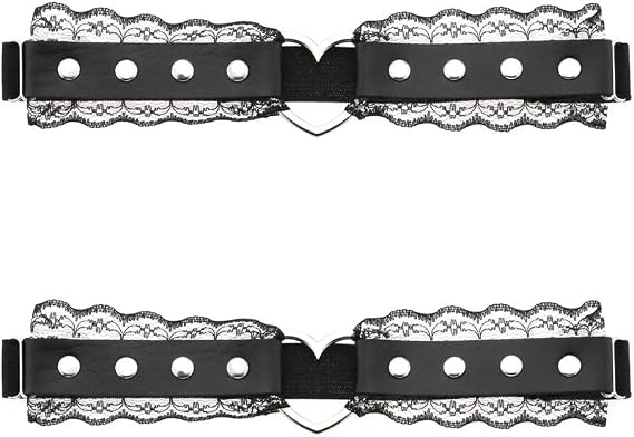 Women Girl Leather Heart Leg Ring Belt Punk Studded Lace Elastic Thigh Garter Ring