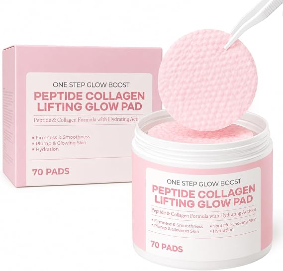 Peptide Collagen Glow Toner Pads, 70 Pads Facial Toner Pad with Peptide & Collagen, Hydrating Face Pore Pad for Smoother Looking Skin, Moisturising Korean Style Skincare for All Skin Types