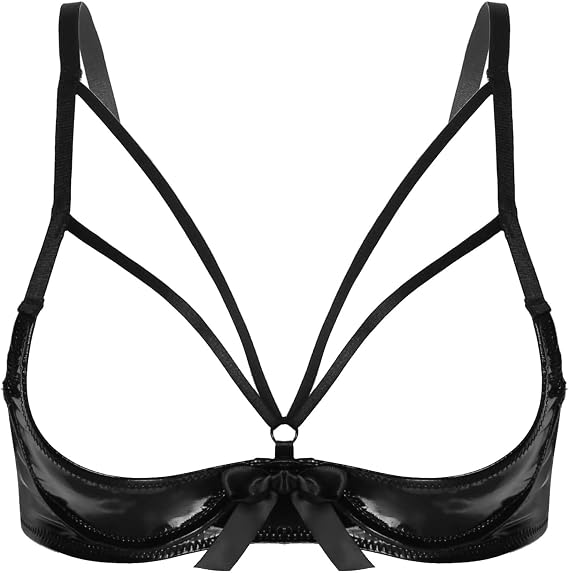 Womens Faux Leather Cupless Cage Bra Harness Push Up Underwire Bra Tops Lingerie Bralette