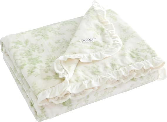 Laura Ashley - Plush Throw Blanket, 50x70, Soft and Warm with a Lightweight Feel, Botanical Leaf Design, Annalise Green