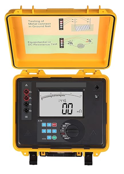 Milliohmmeter Digital Milliohm Meter Equipotential Bonding Resistance Tester DC Low Resistance Measurement Instrument with Measuring Range 1m to 30.0k Test Current 4A LCD Display