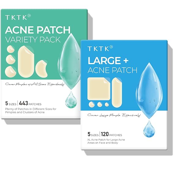 TKTK Pimple Patches for Face 443 Count + Large Acne Patches 120 Count, 7 Sizes Pimple Patch Bulk Face & Body, Odorless Acne Stickers