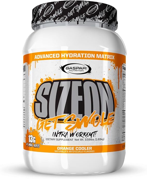 Gaspari Nutrition SizeOn Intra Workout, Whey Protein Powder, The Ultimate Hybrid Intra-Workout Amino Acid & Creatine Formula, Increased Muscle Volume & Recovery (3.59 Pounds, Orange Cooler)