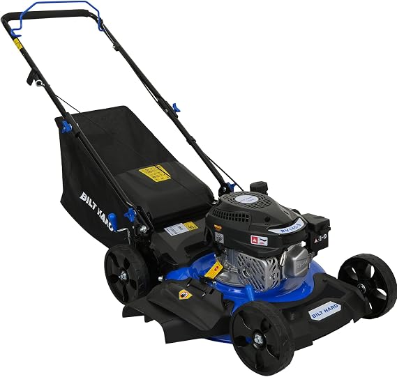 BILT HARD 21 Inch Lawn Mower Gas Powered, 4-Cycle 144cc Engine, 3-in-1 Push Lawnmower with Bagging, Mulching & Side Discharge, Adjustable 8-Positions Cutting Height, Easy Start