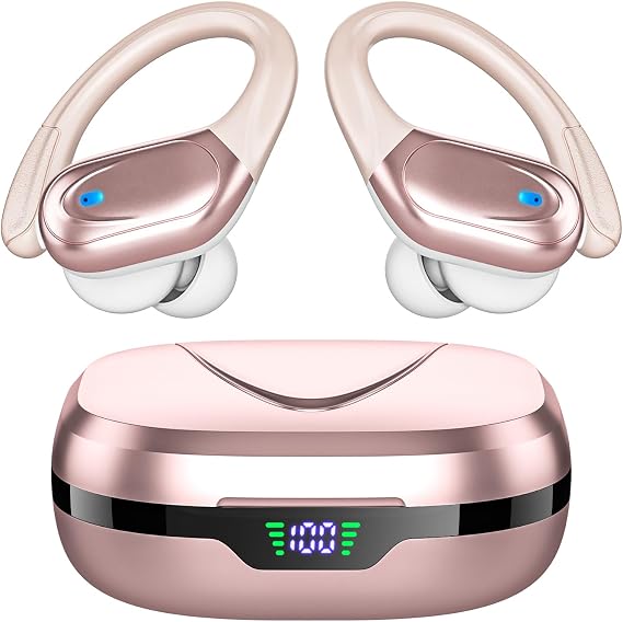 Wireless Earbuds Bluetooth Headphones 80hrs Playback Ear Buds Power Display with Noise Canceling Mic Headsets for Sports/Workout/Running Rose Gold