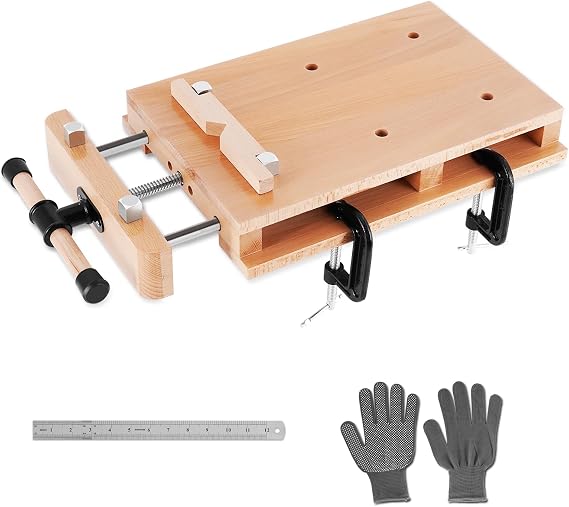 Large Portable Workbench Hard Woodworking Vise Hard Wood Vise w/Ruler & Gloves, 19.68" * 11.81" Woodworking Bench Vise for DIY