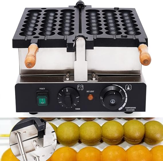 Commercial Bubble Waffle Maker Nonstick Electric Rotating Waffle Bites Maker Electric Waffle Ball Maker Mini Pancakes Muffins Baking Machine w/Time & Temperature Control, 1600W
