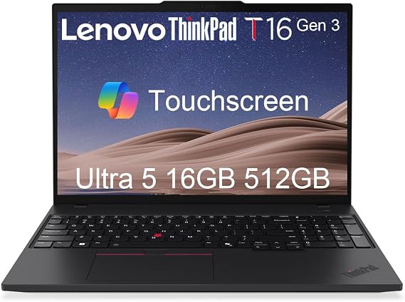 Lenovo ThinkPad T16 Gen 3 Business AI PC Laptop (16" FHD+ Touchscreen, Intel 12-Core Ultra 5 125U (> i7-1355U), 16GB DDR5, 512GB SSD), 2x Thunderbolt 4, Fingerprint, Backlit, 5MP IR Webcam, Win 11 Pro