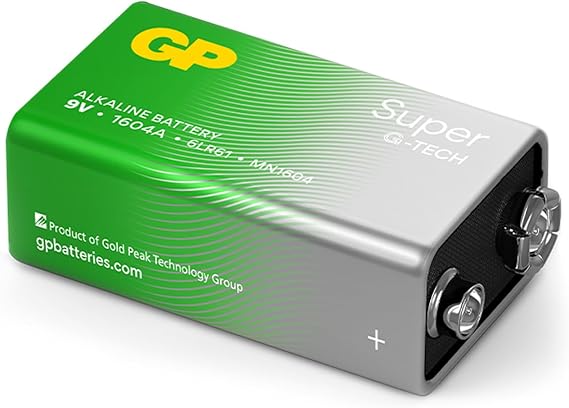 GP Super Alkaline 9 V Block Battery, Block Battery 6LR61 9 V, with High Energy Density, G-TECH Longlife Technology, Pack of 1