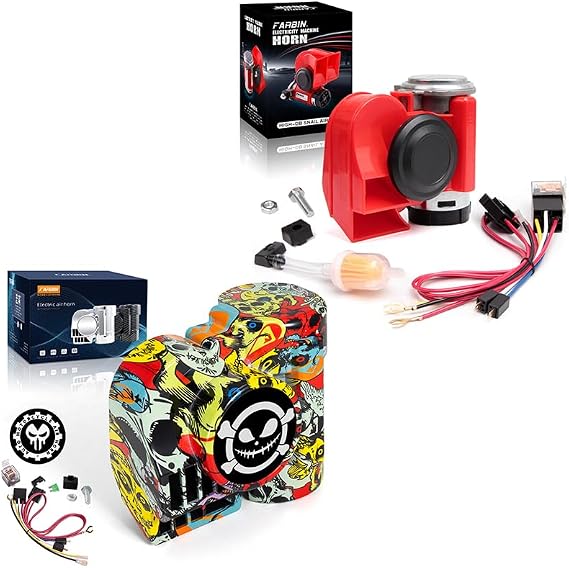 FARBIN Mini Air Horn 12V 150db Super Loud, Compact Car horn with Compressor and Wiring Harness for Any 12V Vehicles