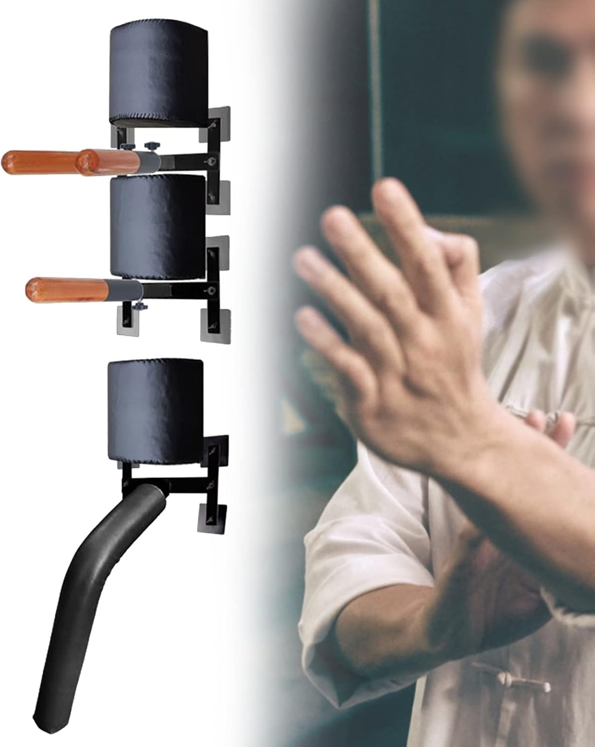 Training Wooden Wing Chun Man, Kung Fu Dommy Model Training Equipment with Spring Arm, Foot, Padding, Durable Martial Arts Dummies for Home