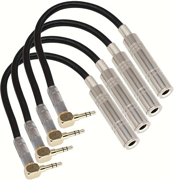 4-Pack Right Angle 3.5mm (1/8") Male to 6.35mm (1/4") Female Stereo Audio Adapter Connector for Cable Extension & Conversion