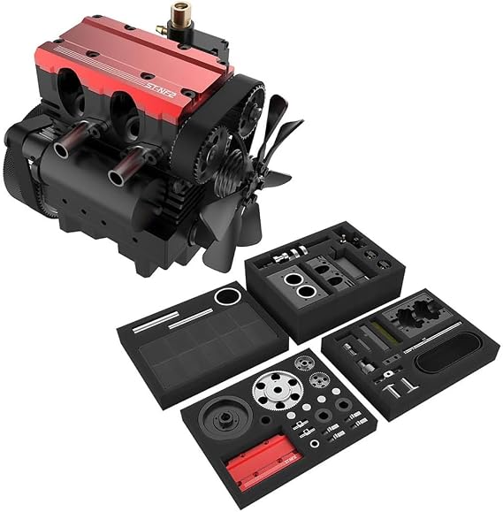 Engine ST-NF2 DIY Mini Metal Engine Kit, 7.0cc Mini Inline Double-Cylinder Four-Stroke Air-Cooled Nitro Interal Combustion Engine Model Kit